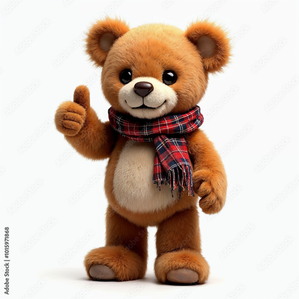Fototapeta premium Teddy bear giving a thumbs up isolated on a white background