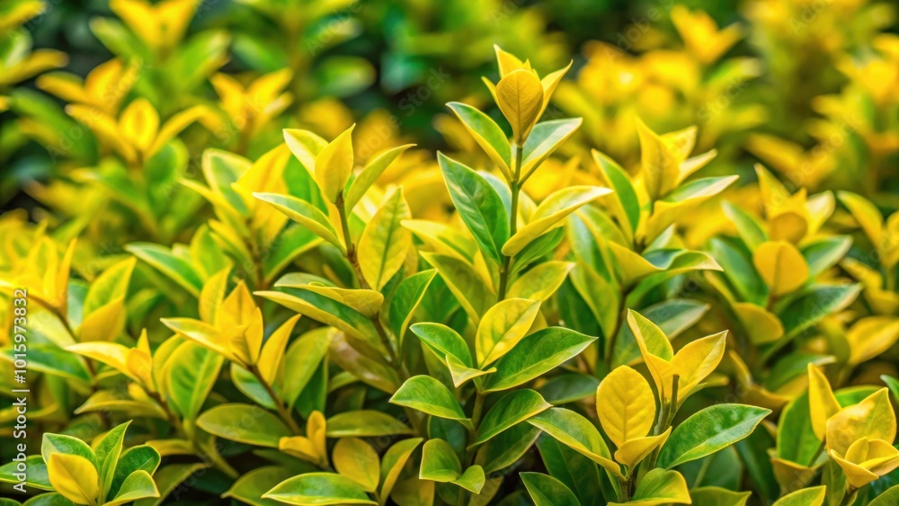 Obraz premium Golden privet leaves creating a vibrant and lush garden display , green, yellow, leaves, shrub, plant, foliage, nature