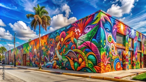 Colorful graffiti art covering a street wall in Wynwood, Miami , Wynwood, Miami, Florida, graffiti, street art, vibrant