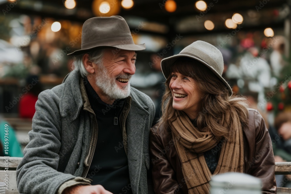 Portrait of a happy senior couple sitting in a cafe and laughing Portrait of a happy senior couple sitting in a cafe and laughing
