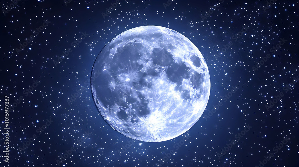 The Moon Shines Brightly in the Night Sky Surrounded by Twinkling Stars The Moon Shines Brightly in the Night Sky Surrounded by Twinkling Stars