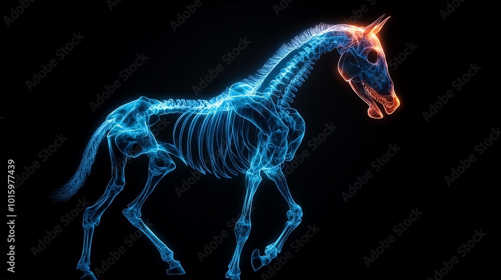 X-ray style illustration of a horse skeleton in vibrant neon colors. X-ray style illustration of a horse skeleton in vibrant neon colors.