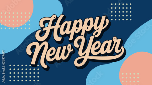 Happy new year text typography, New Year text logo template with bold font written in vector design	
