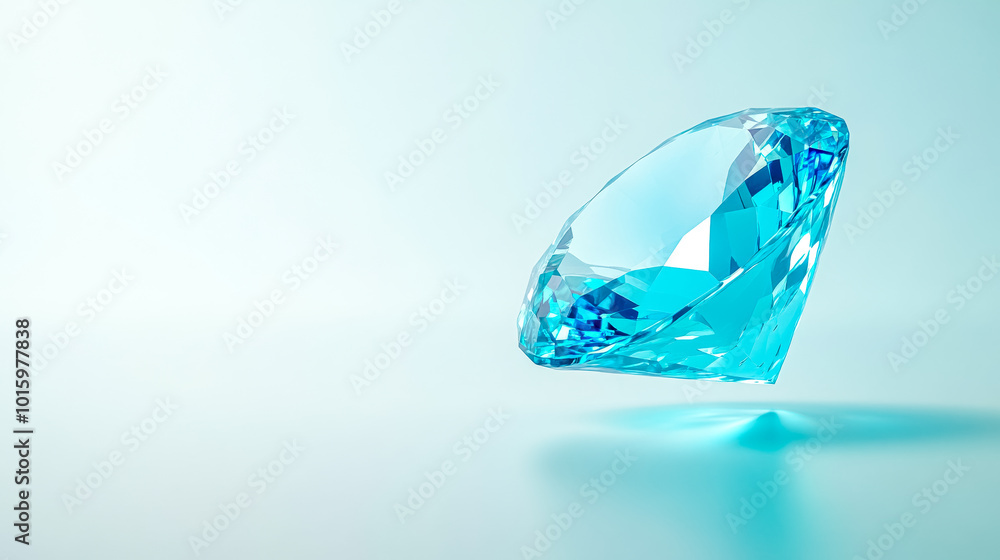 Large brilliant cut diamond sparkling on a reflective surface Large brilliant cut diamond sparkling on a reflective surface