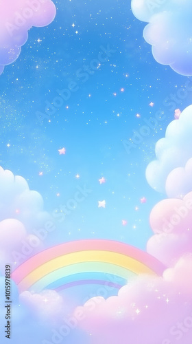 Rainbow and Stars in a Pastel Sky.