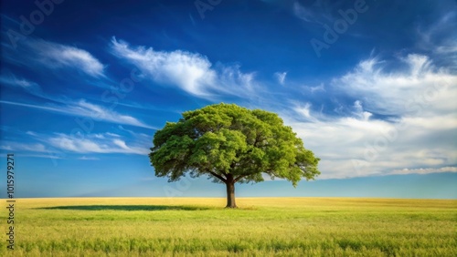 Lone tree standing tall in a vast empty field, solitude, nature, landscape, isolated, peaceful, serene