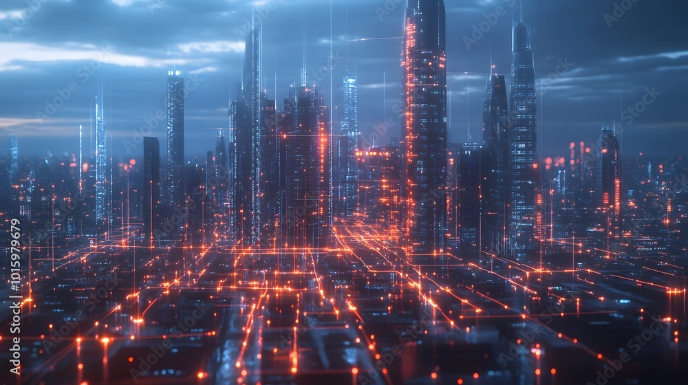 Fototapeta premium Wireless network and connection city. 