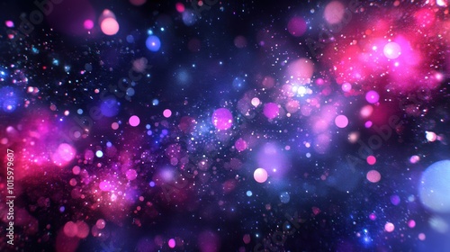 Vibrant cosmic glitter in deep space with colorful bokeh effect