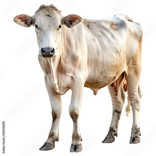 Indian white cow isolated on transparent background