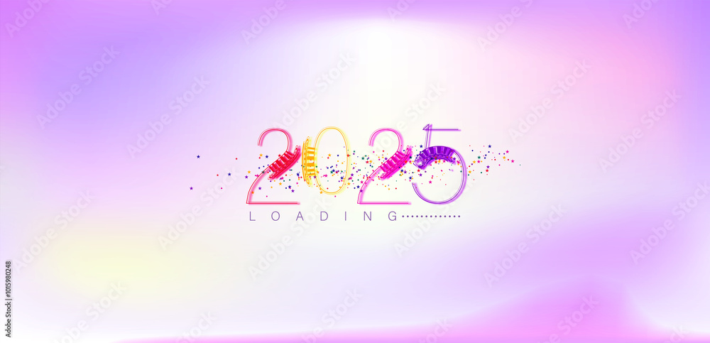 Festive background featuring colorful confetti and Happy New Year 2025 text in a joyful design Festive background featuring colorful confetti and Happy New Year 2025 text in a joyful design