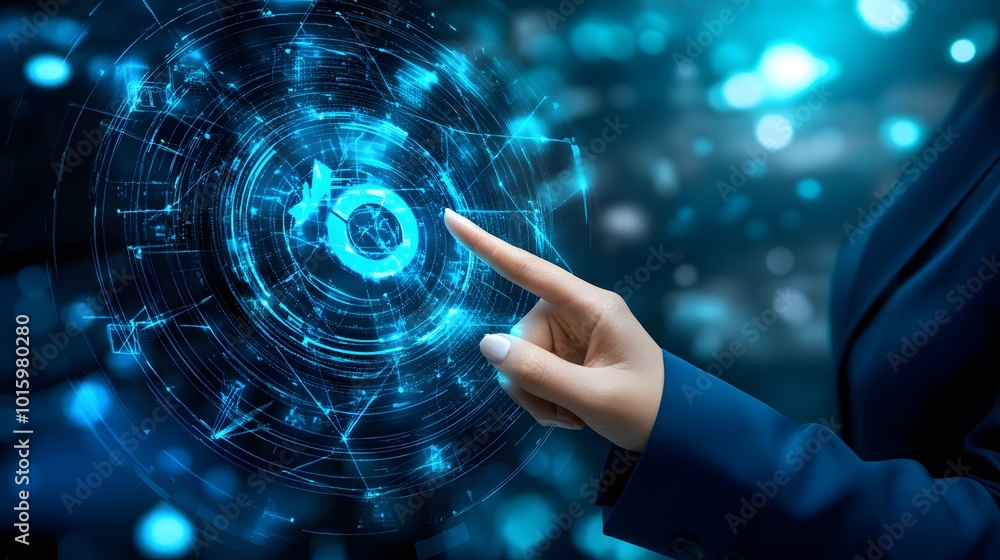 Digital Transformation Businesswoman Touching Futuristic Interface Digital Transformation Businesswoman Touching Futuristic Interface