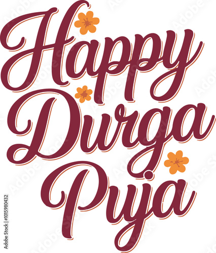 happy durga puja typography design