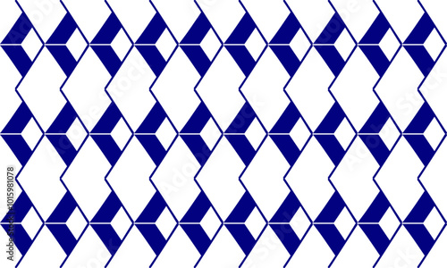 Seamless pattern with rhombuses in white and blue diamond line net, with squares block arrange as wall design for fabric print, wallpaper, background, vertical strip