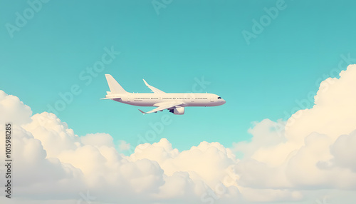 Flat illustration of Airplane Flying Above Clouds on a Clear Day