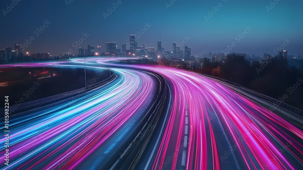 Night City Highway with Abstract Light Trails Night City Highway with Abstract Light Trails