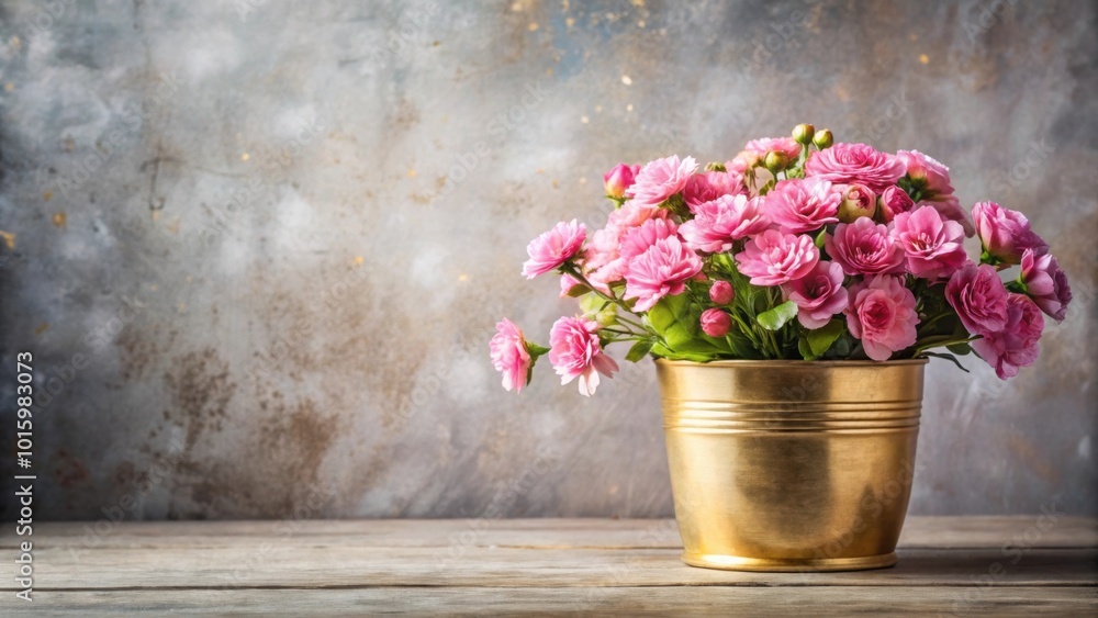 Pink flowers in a pot next to golden decor, pink, flowers, pot, golden, decor, pastel, vibrant, beautiful, spring, blossom Pink flowers in a pot next to golden decor, pink, flowers, pot, golden, decor, pastel, vibrant, beautiful, spring, blossom