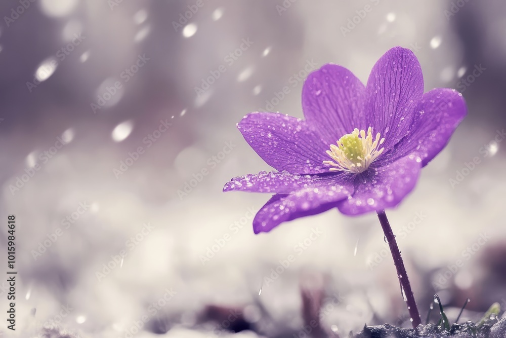 Delicate purple flower gentle snowfall Delicate purple flower gentle snowfall