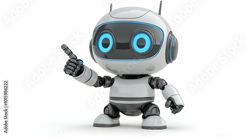 Cute Robot Points Its Finger Upward to Indicate Something Important.