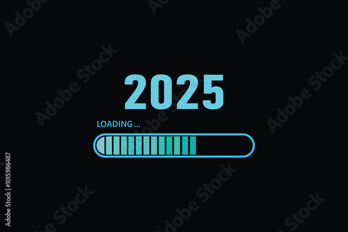 Blue loading bar to 2025 on a black background. New Year concept