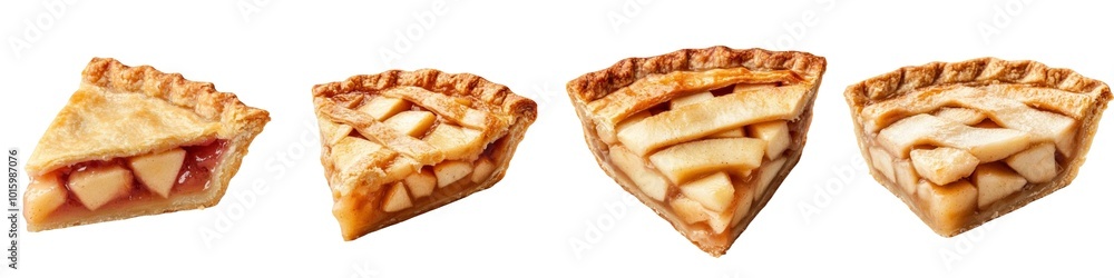 Delicious apple pie slices showcasing layers of apple filling, perfect for dessert lovers. Each slice features golden crust and tempting filling that invites indulgence Delicious apple pie slices showcasing layers of apple filling, perfect for dessert lovers. Each slice features golden crust and tempting filling that invites indulgence