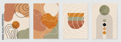 Abstract art watercolor background vector. Minimal hand painted watercolor, line art, geometric shape illustration. Design for wall decoration, wall arts, cover, postcards, brochure.