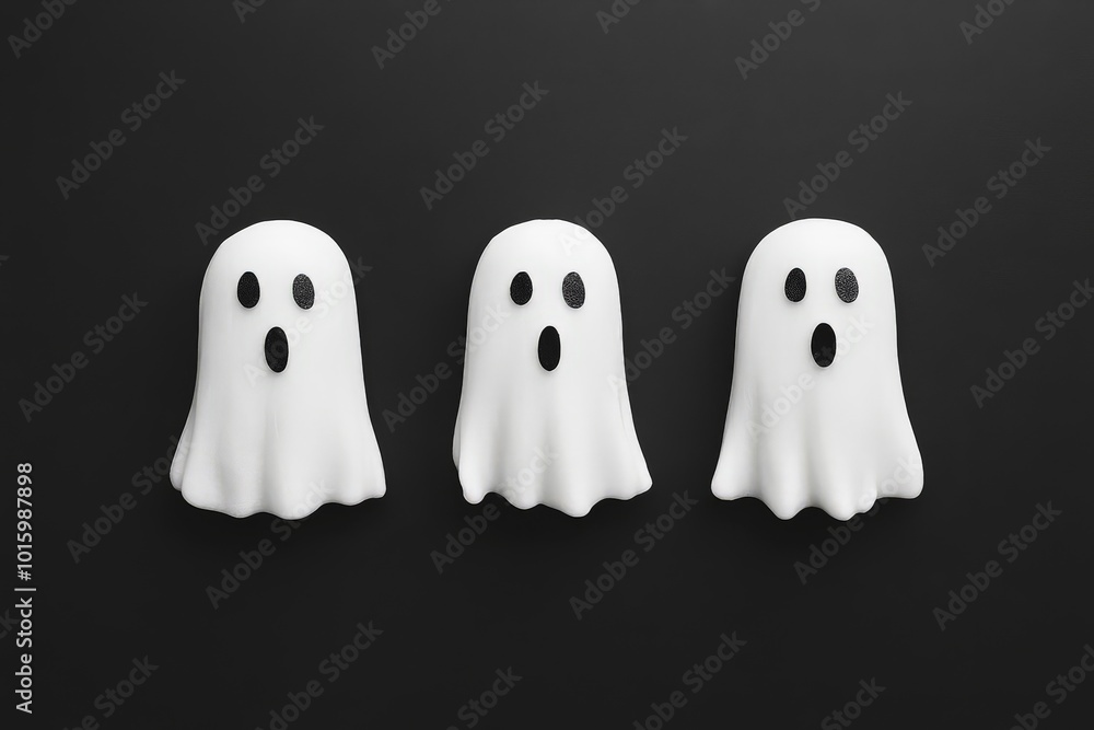 Three cute white ghosts on a black background Three cute white ghosts on a black background