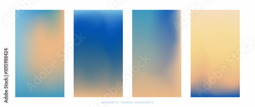 Blurred sea gradient background. Minimal ocean landscape. Abstract seaside, beach aerial stories set. Sea wave. Pastel colored vertical vector banner. Simple soft light backdrop for social post
