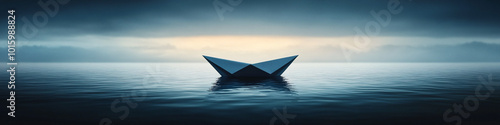 paper boat on calm water at dusk