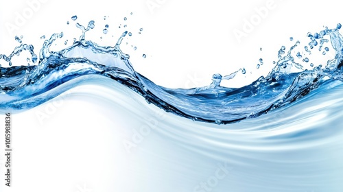 Crisp blue water wave splashing with clear droplets