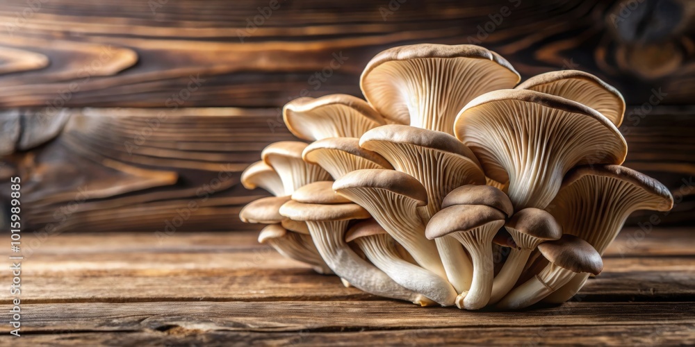 Φωτογραφία Fresh Pleurotus ostreatus mushrooms on a wooden table , gourmet, organic, delica