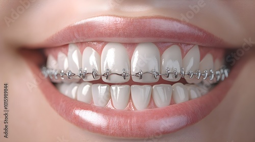 Orthodontic treatment progress, showcasing bite correction and improved dental symmetry, split-screen view, Digital Illustration, Soft Lighting, Neutral Background