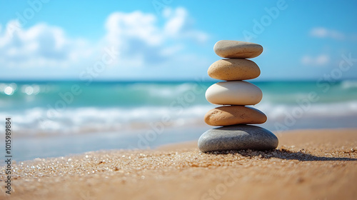 Pile of stones on the beach, sea background photo