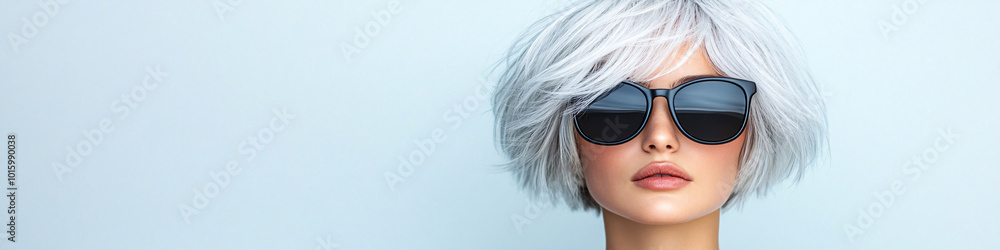 modern woman with stylish haircut and sunglasses modern woman with stylish haircut and sunglasses