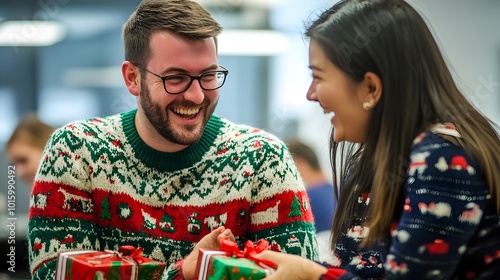 Coworkers Exchanging Gifts ...