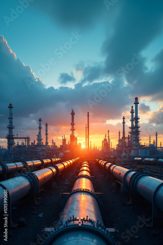 energy supply with gas pipeline, petrochemical industry with oil refinery