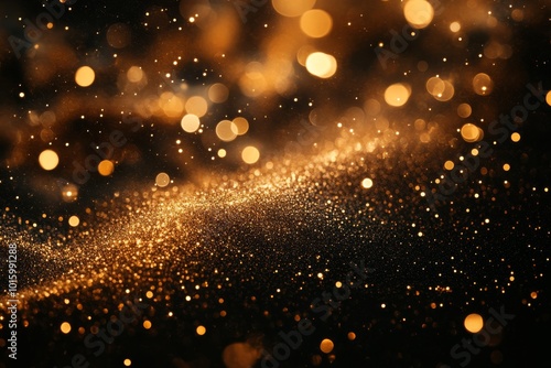 Abstract Gold Glitter Lights and Bokeh on Black Background