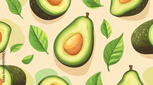 Seamless pattern with avocado made in a flat cartoon style.