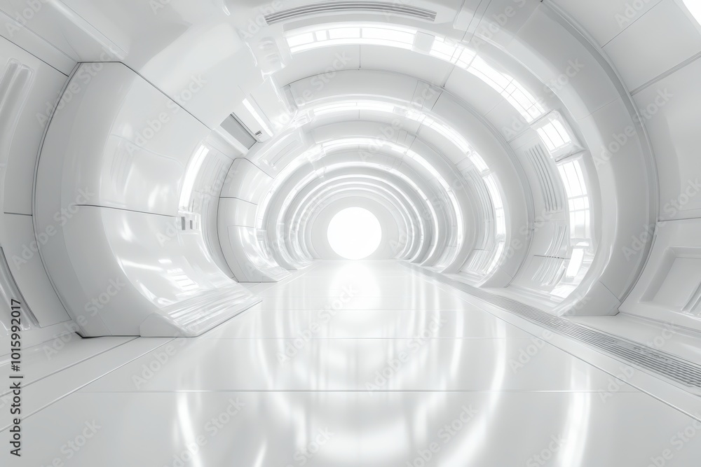 Futuristic White Corridor with Circular Design and Bright Lighting Futuristic White Corridor with Circular Design and Bright Lighting