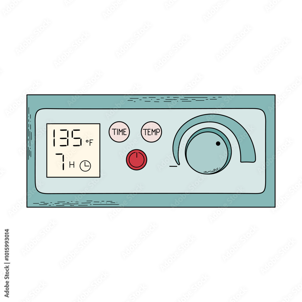 Modern electronic control panel of dehydrator. Set temperature and time. Home canning process. Hand drawn doodle style vector illustration.
Modern electronic control panel of dehydrator. Set temperature and time. Home canning process. Hand drawn doodle style vector illustration.
