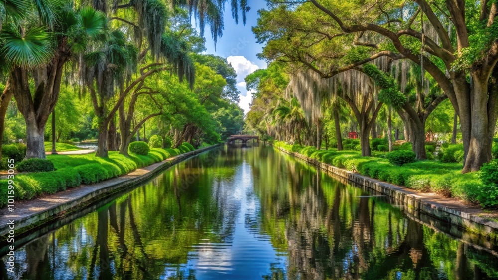 Lush green foliage covering the inner canal at Winter Park, Florida, lush, green, foliage, canal, water, reflection, serene Lush green foliage covering the inner canal at Winter Park, Florida, lush, green, foliage, canal, water, reflection, serene