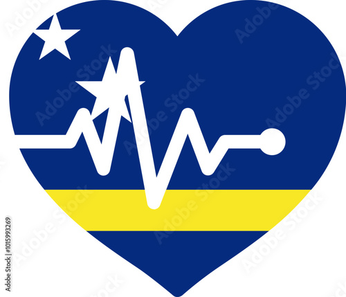 CURACAO Flag in Heart with Pulse