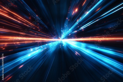Abstract Light Speed Travel Background   Futuristic Technology  Warp Speed  Neon Lights