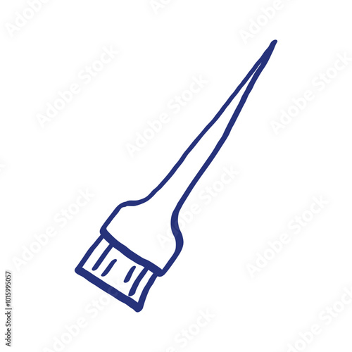 Hair dye brush. Hand drawn sketch. Blue pen or marker drawing. Primitive kids picture. Hairdressing equipment. Professional hair dresser tool. Vector illustration. Barber symbol