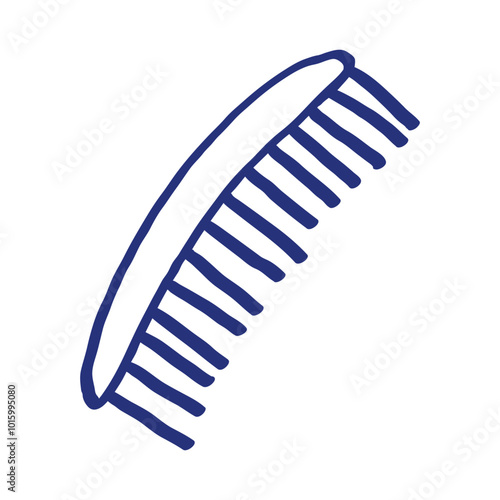 Comb. Hand drawn sketch. Blue pen or marker drawing. Primitive kids picture. Hairdressing equipment. Professional hair dresser tool. Vector illustration. Barber symbol