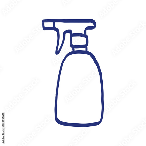 Pulverizer icon. Spray. Hairdressing equipment. Hand drawn sketch. Blue pen or marker drawing. Primitive kids picture.