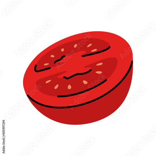 Detailed vector illustration of halved red tomato. Good for food books