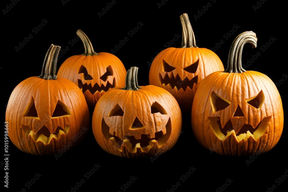 Halloween pumpkins with carved faces Halloween pumpkins with carved faces