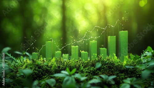 Positive ecoinvesting trends visualized through green bar charts showing market fluctuations and green investment banking performance photo