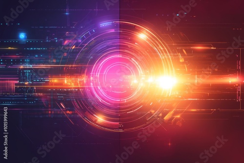 Abstract Futuristic Technology Background with Glowing Circles and Lines