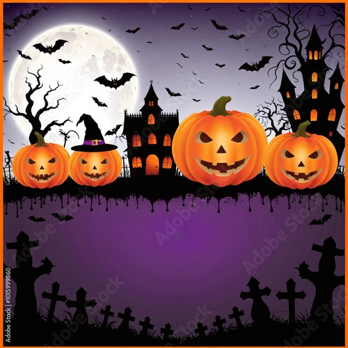 halloween background with pumpkin and bats